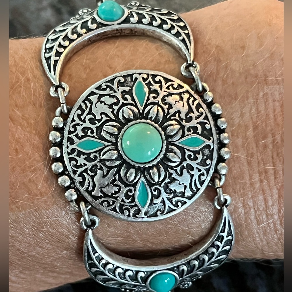 Womens Lucky Brand Turquoise & Silvertone Toggle Bracelet